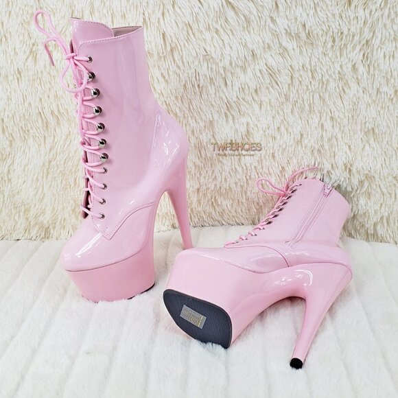 Baby Pink Patent Platform 7" Heel Ankle Boots - Picture 10 of 16